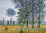 Effect Paintings - Sunlight effect poplars by Claude Monet